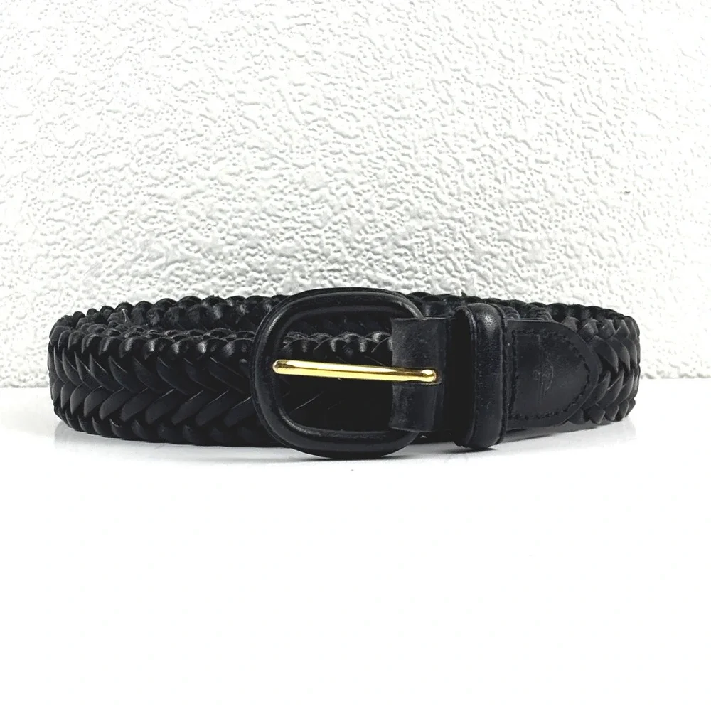Dockers Braided Leather Belt Men 44 Black Woven Full Grain Cowhide Preppy